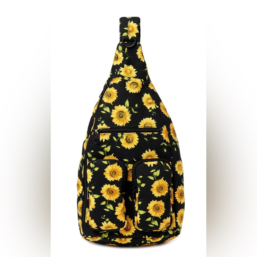 No Boundaries Women’s Hands Free Cargo Sling Bag Sunflowers Print